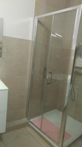 a shower with a glass enclosure in a bathroom at La casa du musée in Mulhouse