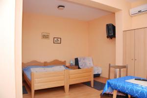 a bedroom with a bed and a tv and a chair at Apartments Hadži in Soko Banja