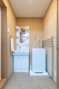 een badkamer met een wastafel en een spiegel bij NAGAHORI HAIRU DOTONBORI CONDO in Osaka