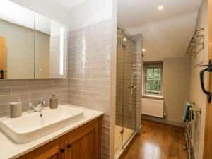 a bathroom with a sink and a shower at Hillside Cottage in Shaftesbury