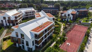 an overhead view of a city with buildings at The Maritime Suite - Luxury Botanica in Gdańsk