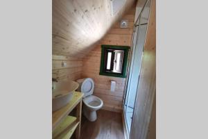 ein Bad mit einem WC und einem Waschbecken in der Unterkunft Heksenhuis in Goebelsmuhle
