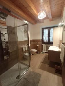 a bathroom with a shower and a toilet and a sink at Casa del Sole in Polizzi Generosa
