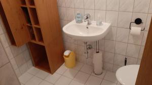 a bathroom with a sink and a toilet at Ferienwohnung Eddi in Reichenbach im Vogtland