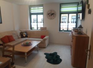 a living room with a couch and a table at Ferienwohnung Rickyy in Reichenbach im Vogtland