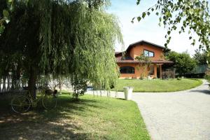 rower zaparkowany pod drzewem przed domem w obiekcie I salici w mieście Candia Canavese