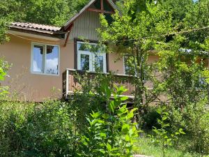 a small house surrounded by trees and bushes at DILI Cottage in Dilijan