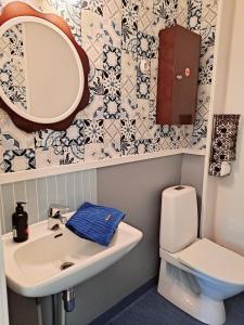 La petite salle de bains est pourvue d'un lavabo et de toilettes. dans l'établissement Solvillan, à Korpo