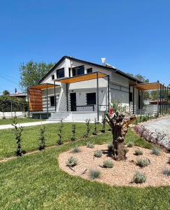a house with a tree in the front yard at Agora LX Studios & Suites in Thessaloniki