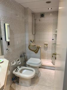 a bathroom with a toilet and a sink and a shower at Tagle-Recoleta in Buenos Aires