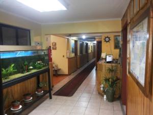 un pasillo con una pecera en una habitación en Hostal Rayen Centro, en Temuco