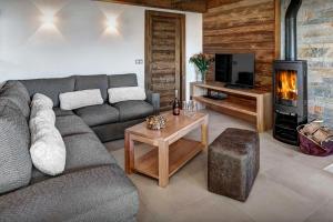 sala de estar con sofá y chimenea en Pralor Le Peille - OVO Network, en Manigod