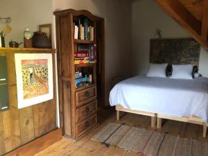 een slaapkamer met een bed en een boekenplank bij Un espacio único en un entorno de naturaleza in Navacerrada