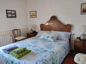 1 dormitorio con 1 cama con edredón azul y blanco en Lo Mas de Suriaca, en El Poblenou del Delta