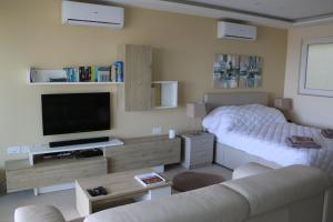 TV in/ali zabaviščno središče v nastanitvi Wileg 4A Luxury Studio Apartment with Shared Swimming Pool.