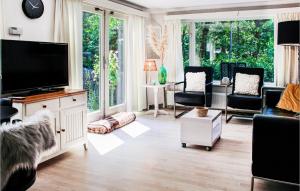 a living room with a flat screen tv and chairs at Chalet 115 in Hattemerbroek