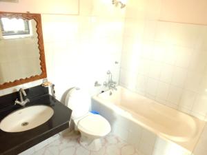 y baño con lavabo, aseo y bañera. en Hotel Greenland, en Pokhara