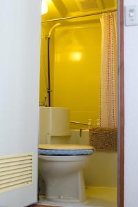 uma casa de banho com um WC e um chuveiro em Hakuba House em Hakuba