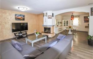 ein Wohnzimmer mit einem Sofa und einem Kamin in der Unterkunft Beautiful Home In Les Angles With Kitchen in Les Angles Gard