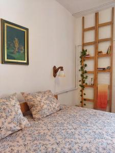 1 dormitorio con 1 cama y una foto en la pared en Sunshine house, en Pančevo