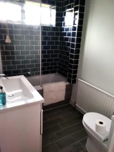 a bathroom with a sink and a toilet and a tub at Shore Lodge. 4 bed bungalow only mtrs from the beach. Sleeps 8 in Sutton on Sea