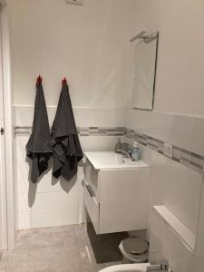 bagno bianco con lavandino e servizi igienici di Villa Bacchetta - Stone Cottage a Oleggio Castello