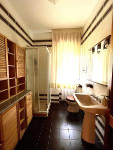 een badkamer met een wastafel, een douche en een toilet bij Casa vacanze Donatella in Carenno