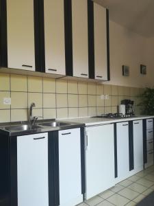 - une cuisine avec des placards blancs et un évier dans l'établissement Apartments Eliva, à Umag