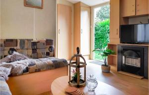a living room with a couch and a fireplace at 2 Bedroom Lovely Home In Heinkenszand in Heinkensand