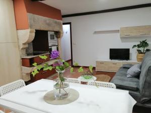 a living room with a vase of flowers on a table at SE@SE a 100m.Catedral. in Santiago de Compostela