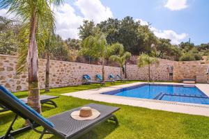 eine Villa mit einem Pool und einer Palme in der Unterkunft Aktis luxury villa in Chania
