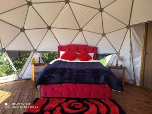 ein Schlafzimmer mit einem Bett in einer Jurte in der Unterkunft Glamping hermoso amanecer in Guatavita