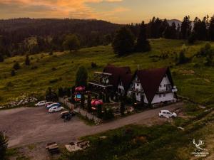 an aerial view of a large house on a hill at Pensiunea LIN COTA 1000 in Sinaia
