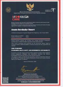 Πιστοποιητικό, βραβείο, πινακίδα ή έγγραφο που προβάλλεται στο Amata Borobudur Resort