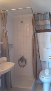 y baño con ducha, aseo y lavamanos. en Villa Mare, en Myrtos