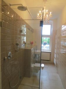 a bathroom with a shower and a sink at Berlinapartments-Downtown in Berlin
