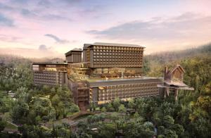 eine architektonische Darstellung eines Gebäudes im Wald in der Unterkunft The Gaia Hotel Bandung in Bandung