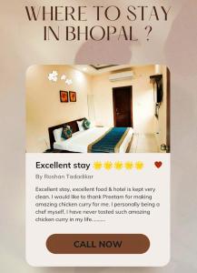 a flyer for a hotel room with a bed at Amrit Hotel, Bhopal in Bhopal