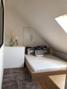 2 camas en una habitación con ático en Le Perchoir Dieppois, en Dieppe