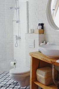 Brod na Kupi的住宿－Zen House，一间带水槽、卫生间和淋浴的浴室