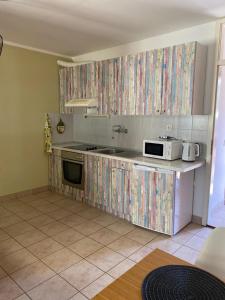 een keuken met een wastafel en een magnetron bij Apartmán Perspekta 196 in Čatež ob Savi