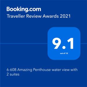 Sertifikatas, apdovanojimas, ženklas ar kitas apgyvendinimo įstaigoje 6-608 Amazing Penthouse water view with 2 suites matomas dokumentas