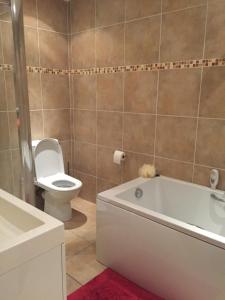 a bathroom with a toilet and a bath tub at Appartment tourmalet in Campan