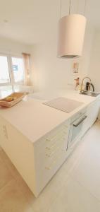a white kitchen with a sink and a counter at DIE ZEIL in Eltville