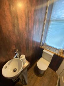 a bathroom with a sink and a toilet at Glasgow City Centre Apartment in Glasgow