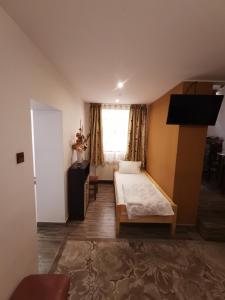 1 dormitorio con cama y ventana en vila elly en Piatra Neamţ