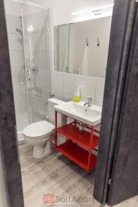 a bathroom with a sink and a toilet and a shower at SaltApart Apartament Plac Solny Wrocław in Wrocław +33 photos