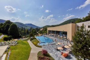 Výhled na bazén z ubytování Hotel Sitno Forest Resort nebo okolí