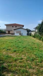 a large yard with a house in the background at Agropensiune CASA SONIA in Băcia