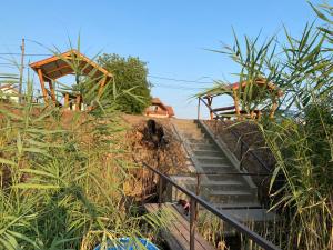 een trap in een veld met gras bij 33 Apartman in Kiskunlacháza